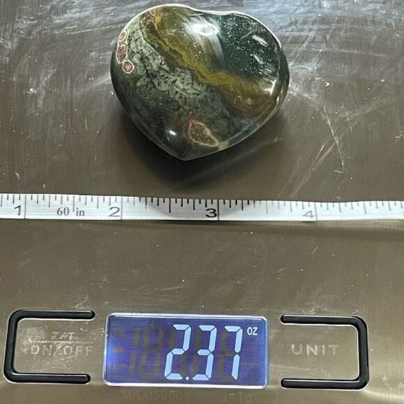 Ocean Jasper heart palm stone crystal natural green druzy moss agate agatized - Picture 5 of 10